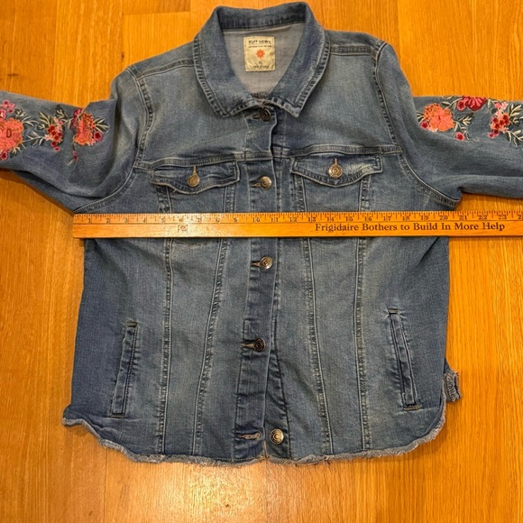 Ruff Hewn Blue Jean Jacket with Floral Embroidery Size XL Cottagecore Denim - Picture 6 of 7